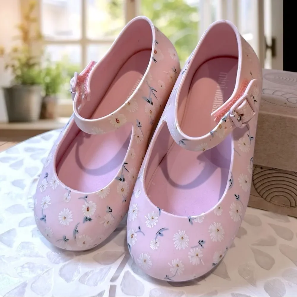 MINI MELISSA DORA Mary Jane Ballerina BABY PINK WHITE SHOES Toddler Size 8 EU 22